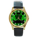 lime green Medusa Round Gold Metal Watch