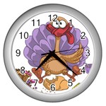 funny thanksgiving turkey Wall Clock (Silver)