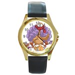 funny thanksgiving turkey Round Gold Metal Watch