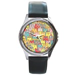 Cute Xmas Cats Round Metal Watch