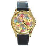 Cute Xmas Cats Round Gold Metal Watch