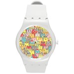 Cute Xmas Cats Round Plastic Sport Watch (M)