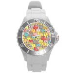 Cute Xmas Cats Round Plastic Sport Watch (L)