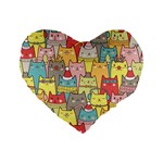 Cute Xmas Cats Standard 16  Premium Flano Heart Shape Cushion 