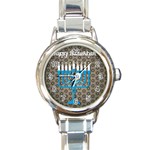 black happy Hanukkah Round Italian Charm Watch