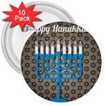 black happy Hanukkah 3  Button (10 pack)