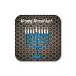 black happy Hanukkah Rubber Coaster (Square)