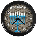 black happy Hanukkah Wall Clock (Black)