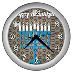 black happy Hanukkah Wall Clock (Silver)