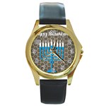 black happy Hanukkah Round Gold Metal Watch