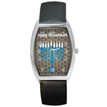 black happy Hanukkah Barrel Style Metal Watch