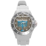 black happy Hanukkah Round Plastic Sport Watch (L)