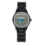 black happy Hanukkah Stainless Steel Round Watch