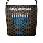 black happy Hanukkah Flap Closure Messenger Bag (L)