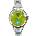 colorblock green hanukkah Round Italian Charm Watch