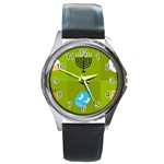 colorblock green hanukkah Round Metal Watch