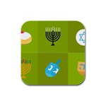 colorblock green hanukkah Rubber Square Coaster (4 pack)