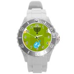 colorblock green hanukkah Round Plastic Sport Watch (L)