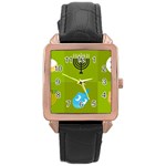 colorblock green hanukkah Rose Gold Leather Watch 