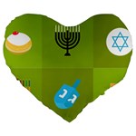 colorblock green hanukkah Large 19  Premium Flano Heart Shape Cushion