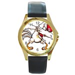 Dabbing Chicken Round Gold Metal Watch