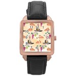 Thanksgiving Watercolor Rose Gold Leather Watch 