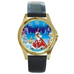 drunk Santa ugly xmas Round Gold Metal Watch