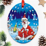 drunk Santa ugly xmas Ornament (Oval Filigree)