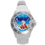 drunk Santa ugly xmas Round Plastic Sport Watch (L)