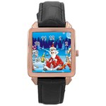 drunk Santa ugly xmas Rose Gold Leather Watch 