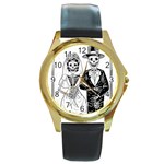 Day Of The Dead Wedding Round Gold Metal Watch