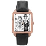 Day Of The Dead Wedding Rose Gold Leather Watch 