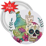 Tequila Sugar Skull 3  Button (10 pack)