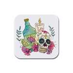 Tequila Sugar Skull Rubber Square Coaster (4 pack)