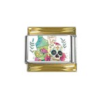 Tequila Sugar Skull Gold Trim Italian Charm (9mm)