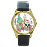 Tequila Sugar Skull Round Gold Metal Watch