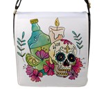 Tequila Sugar Skull Flap Closure Messenger Bag (L)