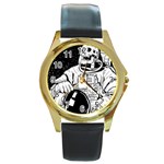 Halloween Skeleton Astronaut Round Gold Metal Watch