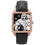 Halloween Skeleton Astronaut Rose Gold Leather Watch 