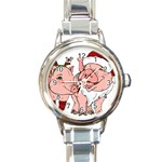 ugly christmas pig Round Italian Charm Watch