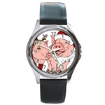 ugly christmas pig Round Metal Watch