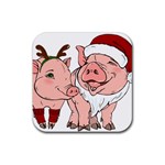 ugly christmas pig Rubber Coaster (Square)