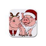 ugly christmas pig Rubber Square Coaster (4 pack)