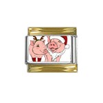 ugly christmas pig Gold Trim Italian Charm (9mm)