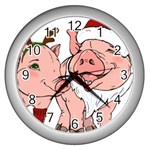 ugly christmas pig Wall Clock (Silver)