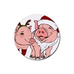 ugly christmas pig Rubber Coaster (Round)