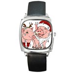 ugly christmas pig Square Metal Watch