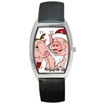 ugly christmas pig Barrel Style Metal Watch