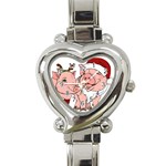 ugly christmas pig Heart Italian Charm Watch