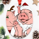 ugly christmas pig Oval Ornament (Two Sides)